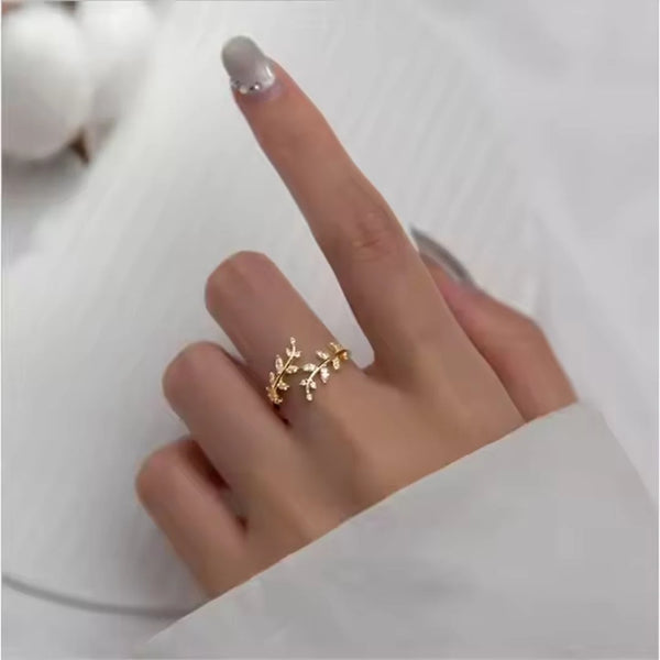 Gold Crystal Leaf Ring