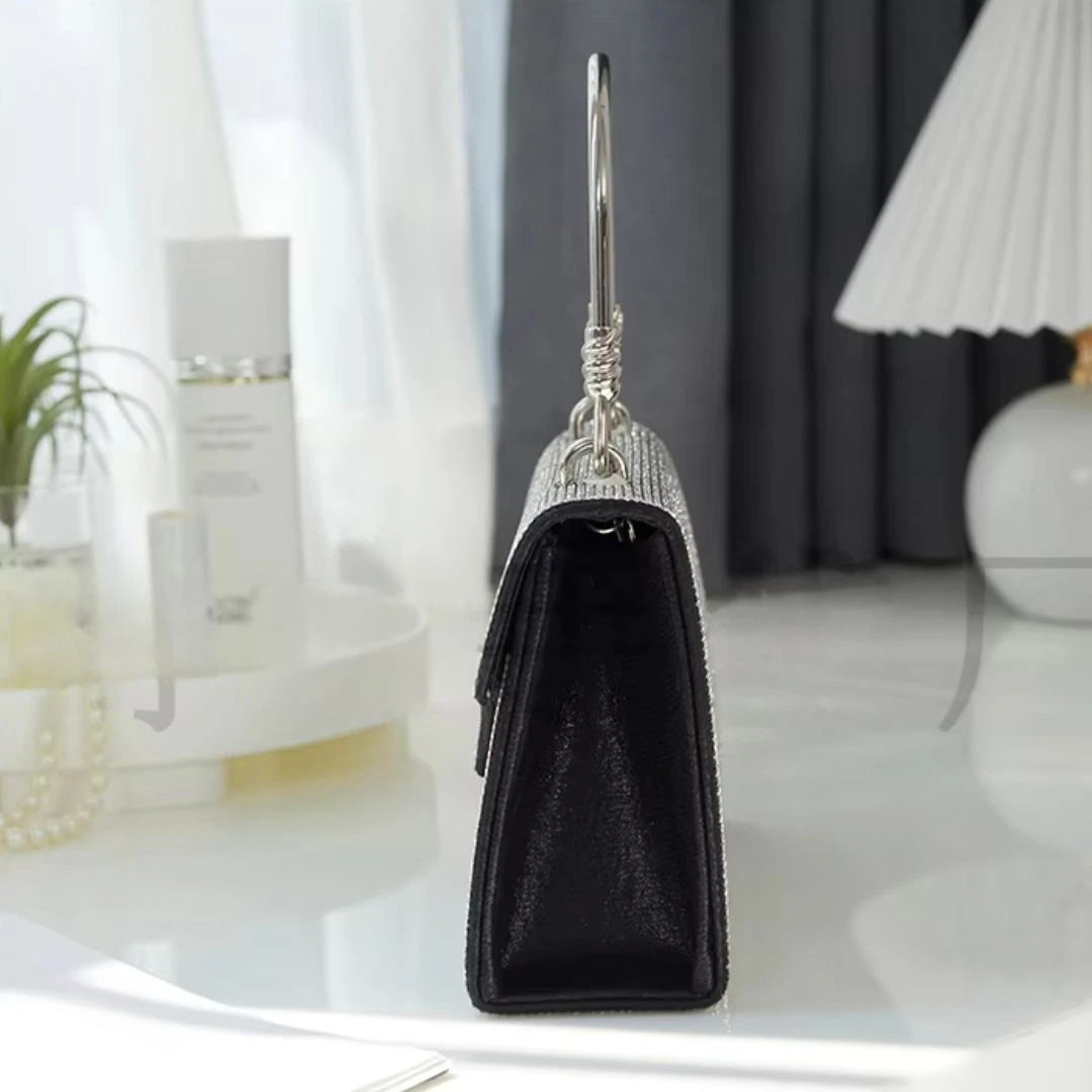 Black Diamond-Embellished Handbag