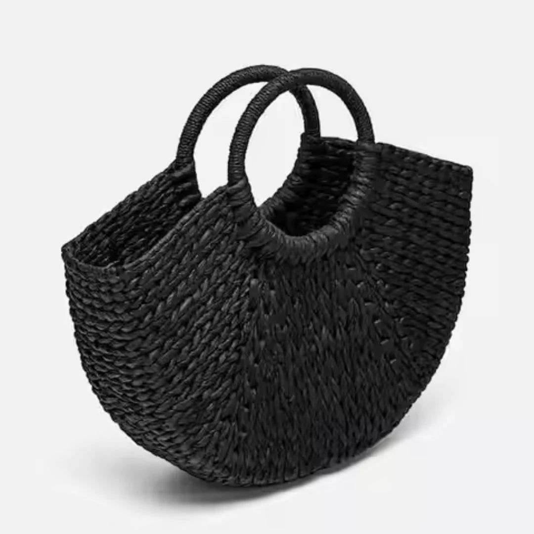 Black Paper Straw Beach Tote