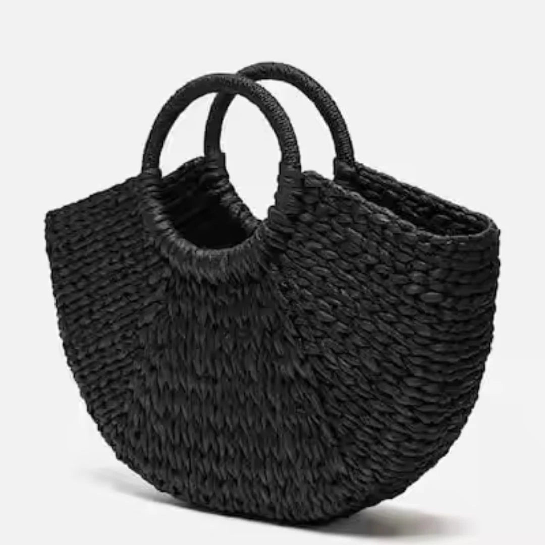 Black Paper Straw Beach Tote