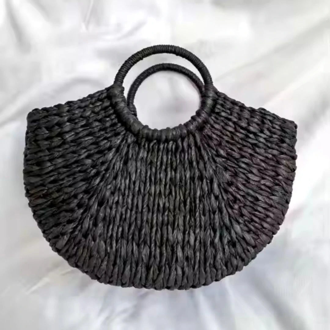 Black Paper Straw Beach Tote