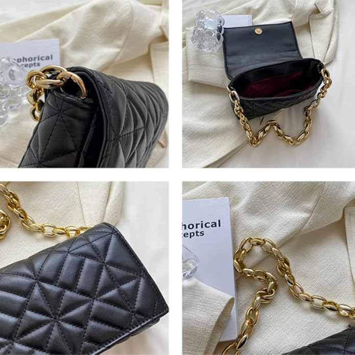 Black Geometrical Quilted Shoulder Bag