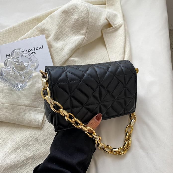 Black Geometrical Quilted Shoulder Bag