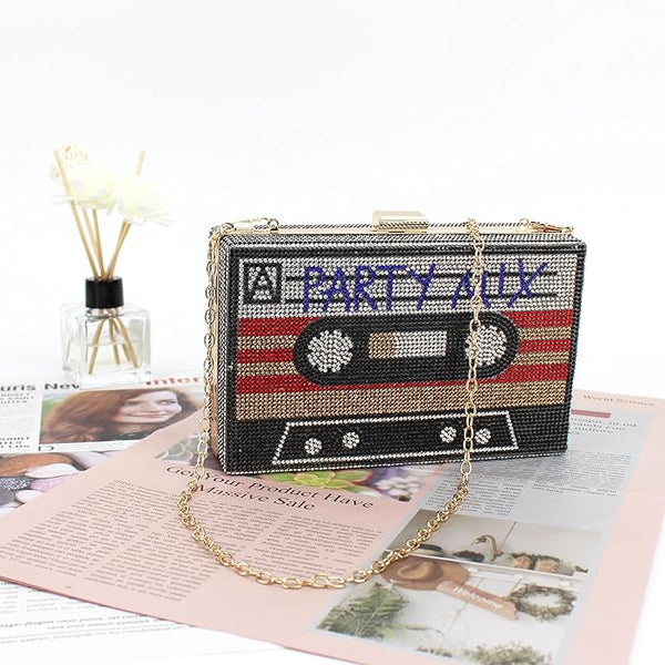 Tape-Shaped Rhinestone Clutch