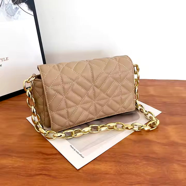 Khaki Geometrical Quilted Shoulder Bag