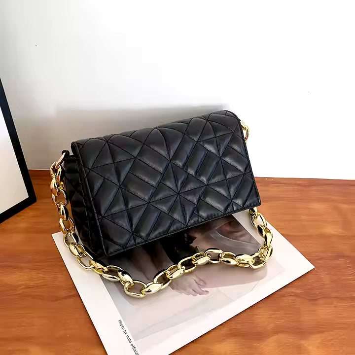 Black Geometrical Quilted Shoulder Bag