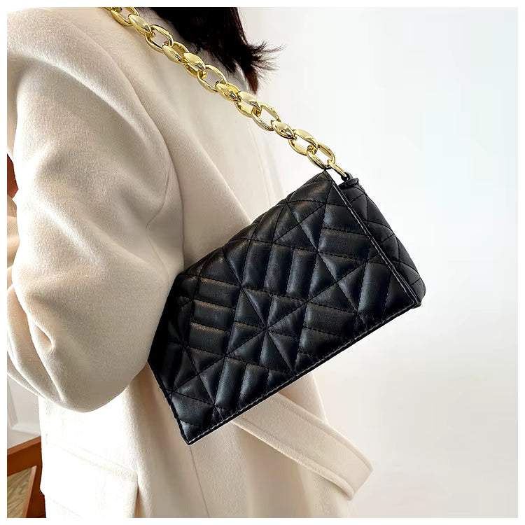 Black Geometrical Quilted Shoulder Bag
