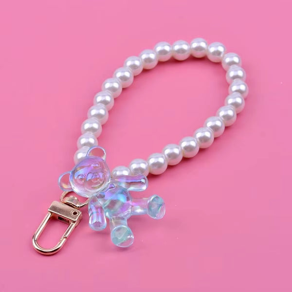 Pearl Teddy Keychain with Wrist Straps
