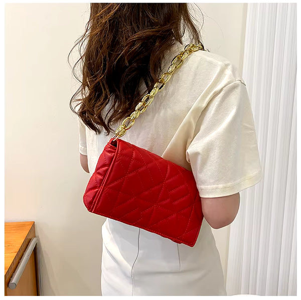 Red Geometrical Quilted Shoulder Bag