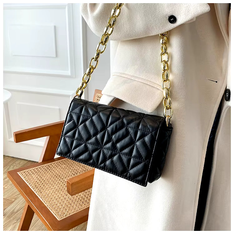 Black Geometrical Quilted Shoulder Bag